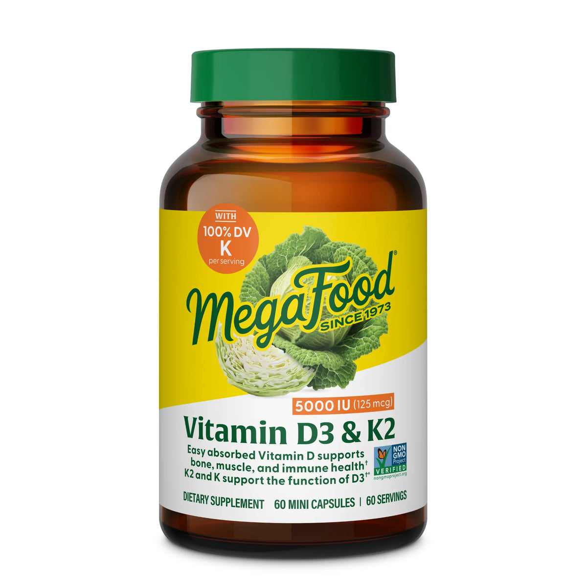 MegaFood Vitamin D3 5000 IU (125 mcg) plus K & K2 60ct
