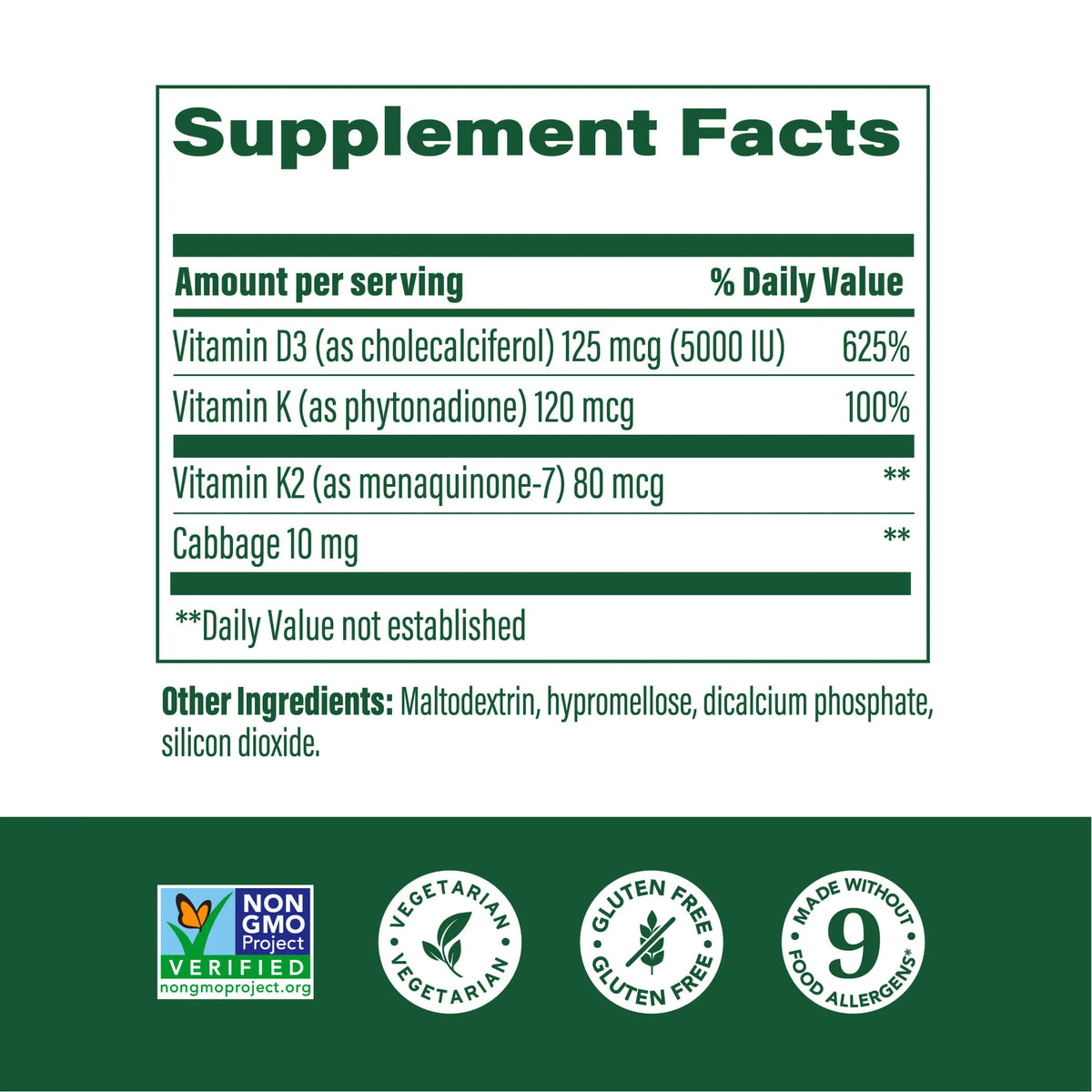 MegaFood Vitamin D3 5000 IU (125 mcg) plus K & K2 60ct
