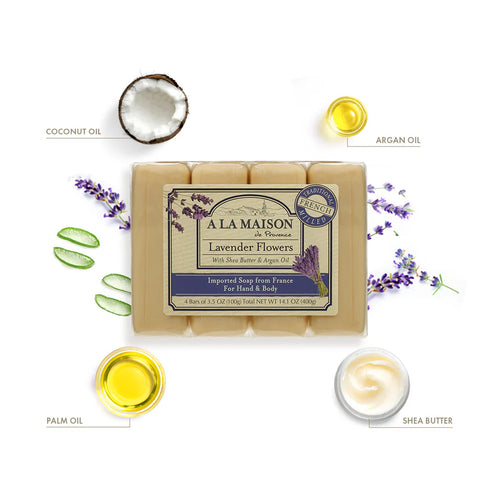 A LA MAISON Lavender Flowers Multipack Bar Soap (Pack of 4)